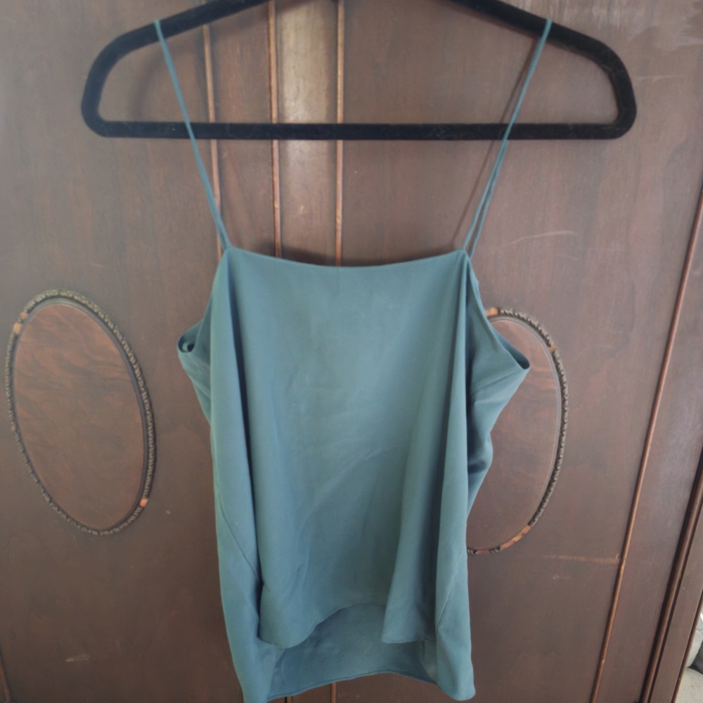 Ginia RTW NWOT Stylish Green Spaghetti Strap Top 100% Silk